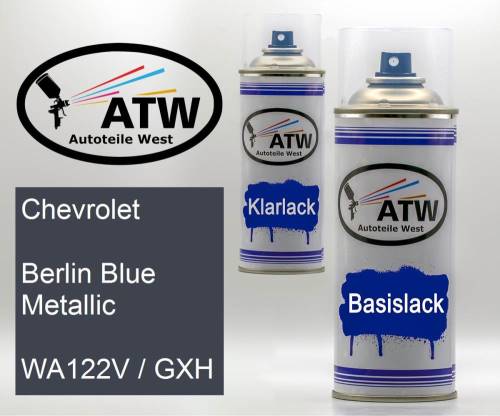 Chevrolet, Berlin Blue Metallic, WA122V / GXH: 400ml Sprühdose + 400ml Klarlack - Set, von ATW Autoteile West.